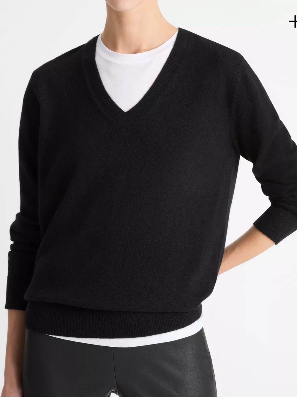 Vince Cashmere Vneck Sweater Black Plus Size 1X Minimalist Quiet Luxury Timeless